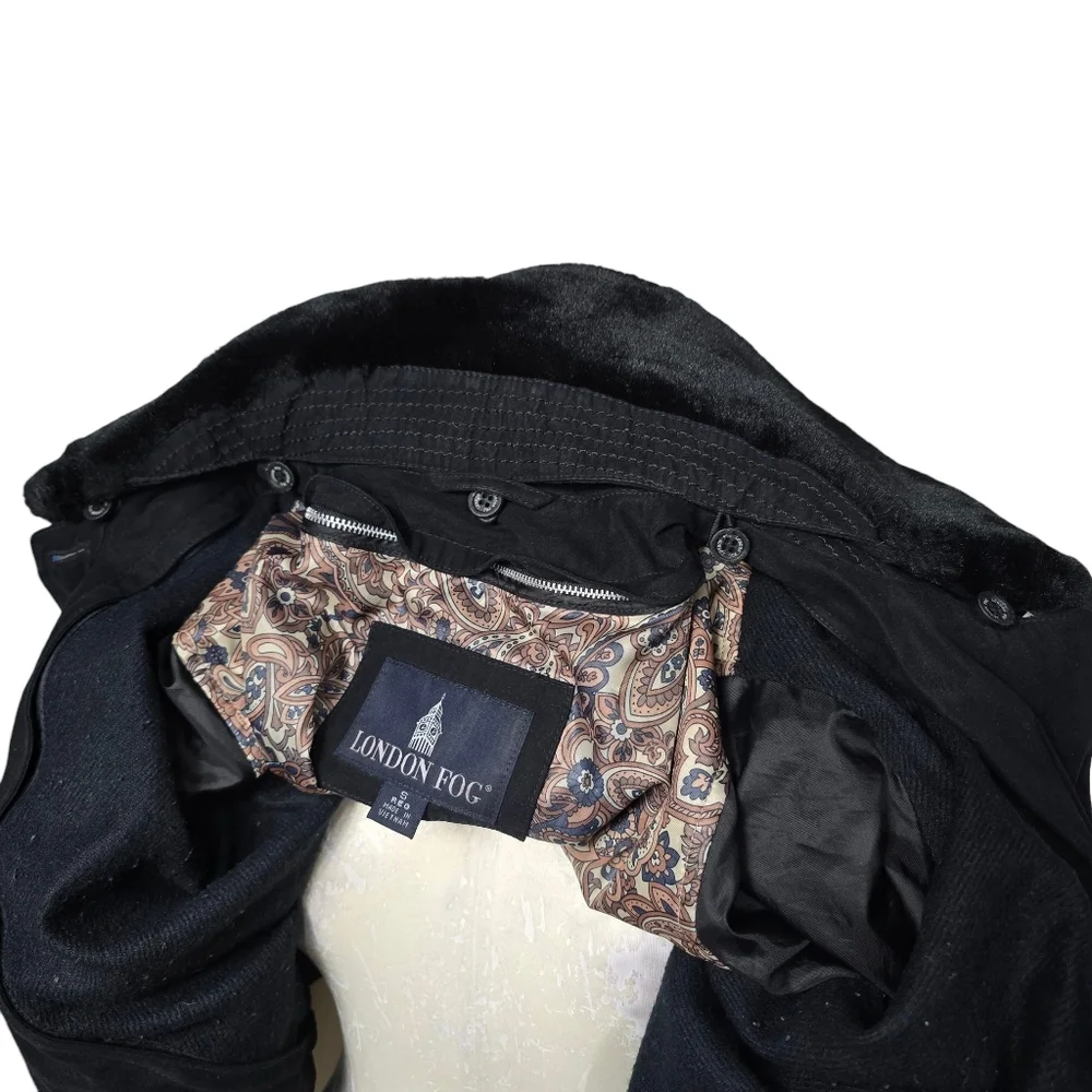 London Fog Black Removeable Lining Button Down Coat S Reg